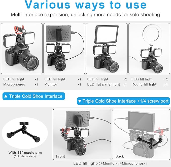Fomito LX-3 3-Head Cold Shoe Mount with 1/4"-20 Thread for Camera Cage Flash LED Monitor Microphone etc