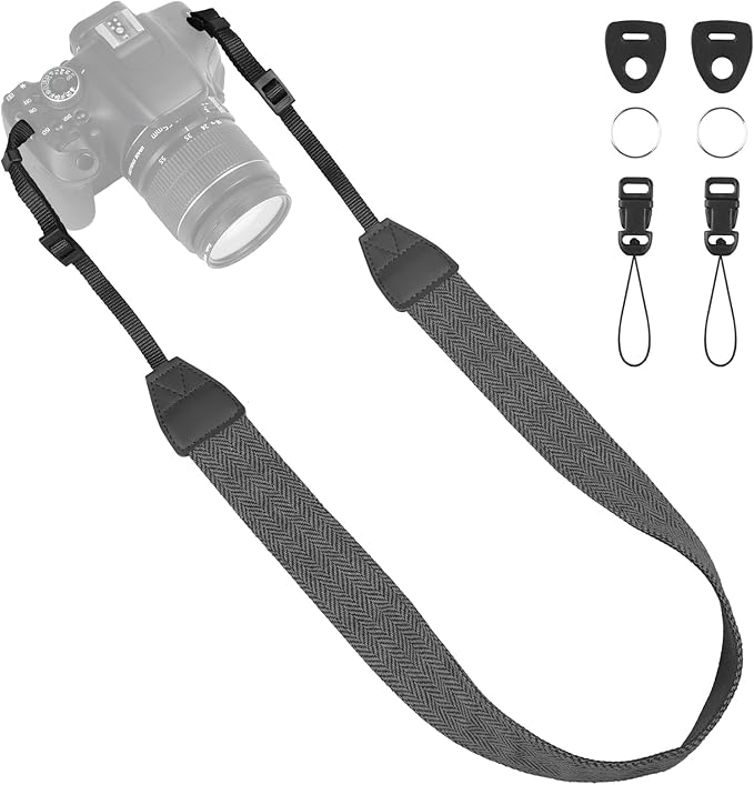 Universal Camera Strap - Camera Neck Strap, Adjustable Shoulder Straps Compatible with Canon, Fujifilm, Nikon, Olympus, Panasonic and other SLR and mirrorless cameras - Black and White Stripes