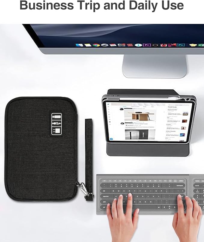 Luxtude Double Layer Cable Organizer Bag, Portable Cord Storage Case, Flat Electronic Organizer Travel Case, Portable Tech Bag for Cable/Cord Storage/iPad (up to 7.9")/Wall Charger/Electronics