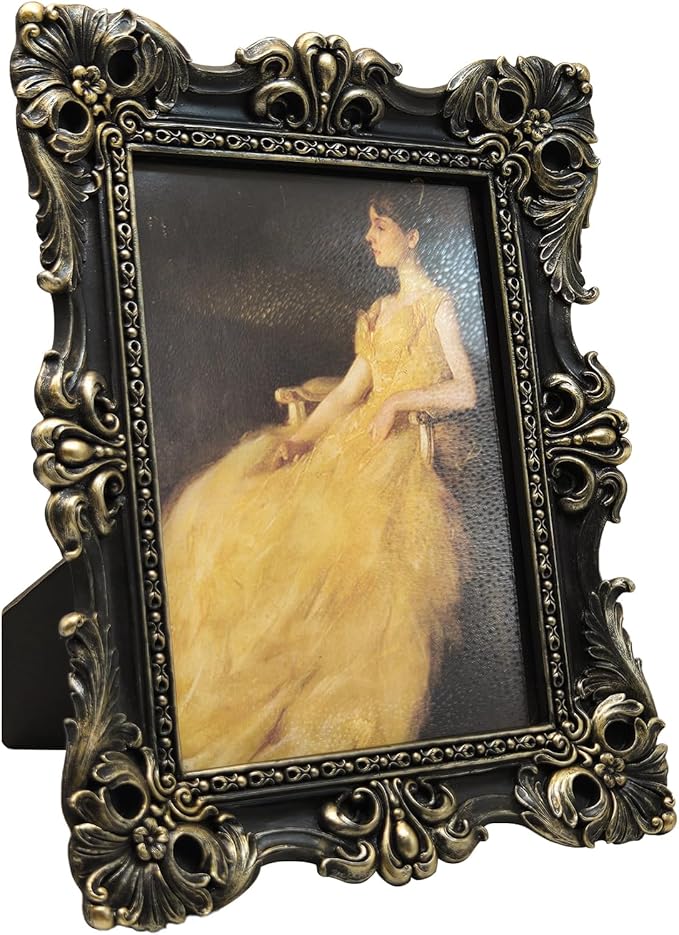 CISOO 5x7 Vintage Picture Frame Antique Ornate Black and Gold Photo Frame, for Table Top and Wall Display, Decorative Floral Design Retro Home Decor, Photo Gallery Art