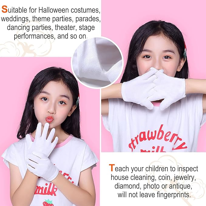 YITIAOYU 24 Pairs Soft White Cotton Gloves for Moisturizing Eczema Sleep Treatment, and Archival Inspection Handling of Coins, Jewelry, Silver, and Costume Artifacts