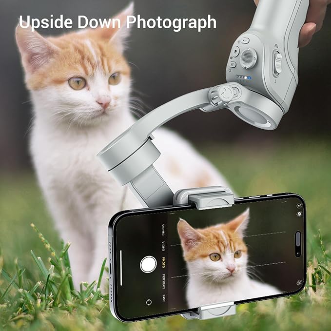 PUSOKEI 3-Axis Phone Gimbal Stabilizer with AI Tracking & Fill Light, Foldable Handheld for Vlog Video Recording, 8-Hour Battery, Compatible with Smartphones