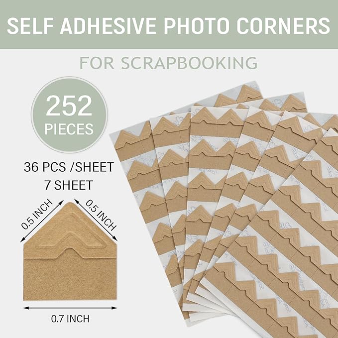 Lineco Kraft Acid-Free 0.5" Archival Photo Corners, Self-Adhesive, Pressure Sensitive, Non-Yellowing, Mount Pictures Without it Touching Tape, Scrapbooking, DIY, Displaying Pictures. (Pack of 252)