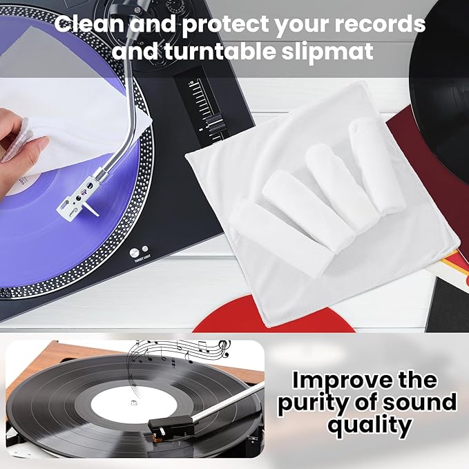 Honeydak 8 Pack Microfiber Record Cleaning Cloth, 12" x 12" Reuseable Anti Static Towels for Glasses, TV Screen, Laptop, Musical Instrument, Ultra Absorbent, Lint Free, Streak Free(White)