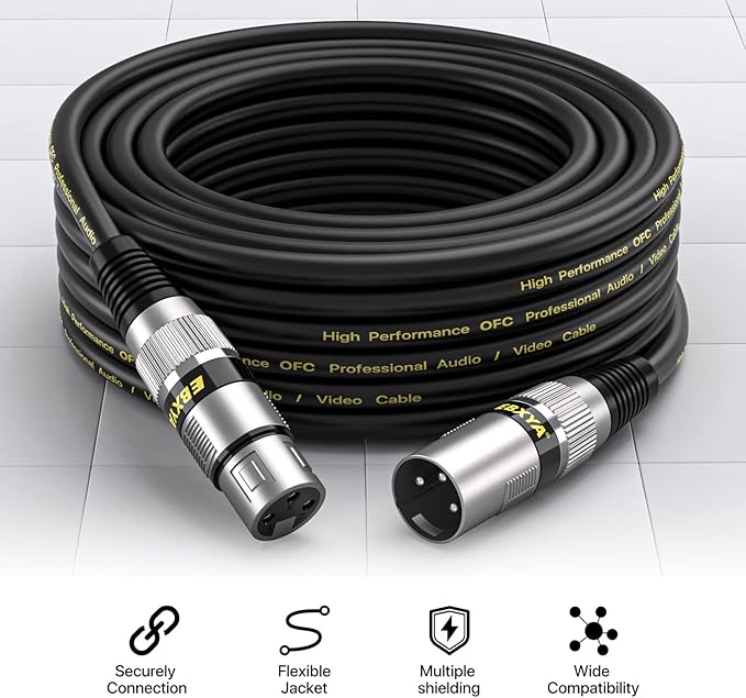 EBXYA 35ft XLR Cable 2 Pack - Premium Balanced XLR Microphone Cables with 3-Pin XLR Male to Female DMX Cable