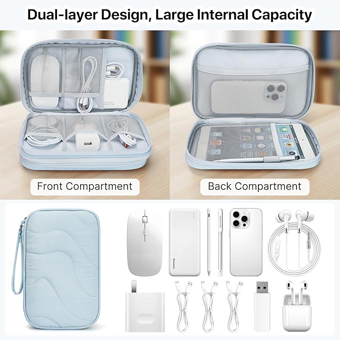 Skycase Tech Pouch - Lightweight Electronics Organizer Travel Case, Double Layers Cable Organizer, All-in-One Storage Bag for Charger, Cord, Phone, Flash Drive, Accessories