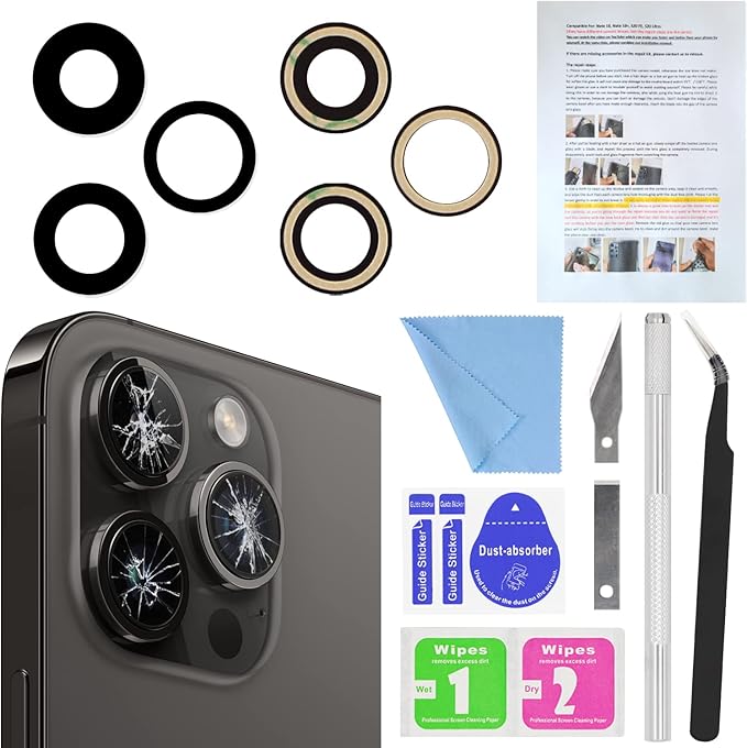 ASDAWN Back Rear Camera Lens Glass Replacement for iPhone 14 Pro Max 6.7 Inches with Pre-Installed Adhesive, ASDAWN Back Camera Lens Glass kit with Installation Manual + Repair Tool Set