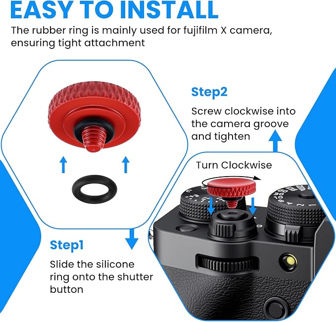 SDTC Tech 4 Pcs Fuji Shutter Release Button Accessories, Copper Camera Soft Shutter Button Fits for Fuji X-T3 X100 X100S X-T10 X-T20 X-T30 Xpro1, 4 Color (Red/Black/Silver/Golden)