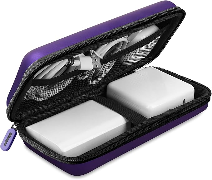 iMangoo Travel Essentials Electronics Organizer Charger Case Portable Dual Zipper Shockproof Pouch Tech Purse Cord Cable Pouches Power Bank Storage Accessories Bag for Women Men, 8.5x4.5x2 Purple