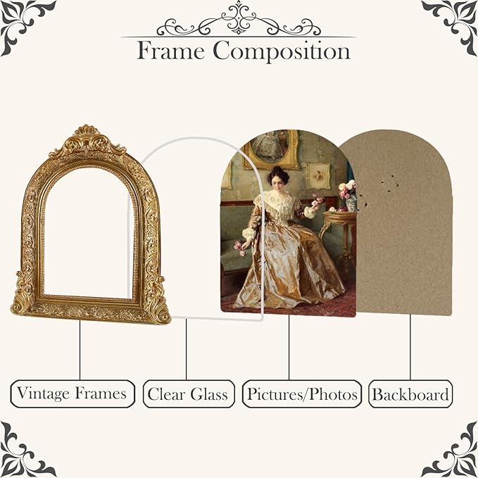 Vintage Picture Frames 4x6 Ornate Bronze Antique Picture Frames for Wall and Tabletop Vintage Photo Frame Victorian Home Decor Gallery Wall Decor in Arch Shape