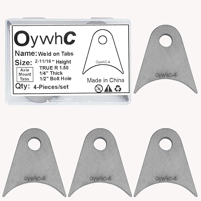 Weld on Tabs, Steel shock mounts, Universal Weld on Tabs Axle Mount with a 1/2" Hole. 2-11/16" Height, 2-4/9" Wide, 1/4" Thick Pack Of 4 Tabs Steel Mounting Bracket OywhC-4
