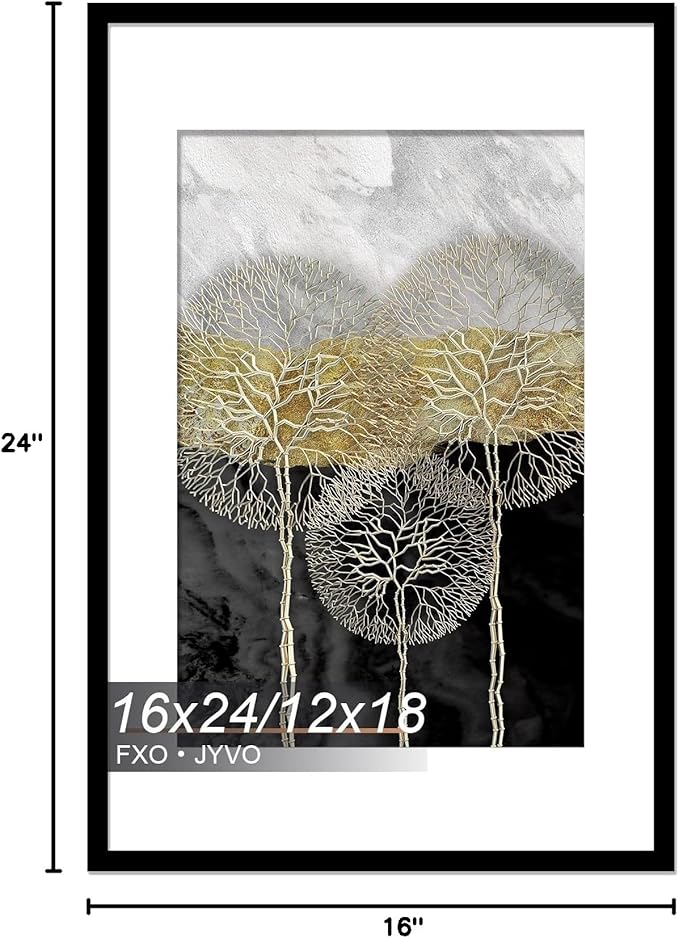 16x24 Picture Frame, Display Poster 12x18 with Mat or 16 x 24 Without Mat, Light Weight and High Transparent 16 by 24 Frame for Wall - 1 Pack/Black/16 x24
