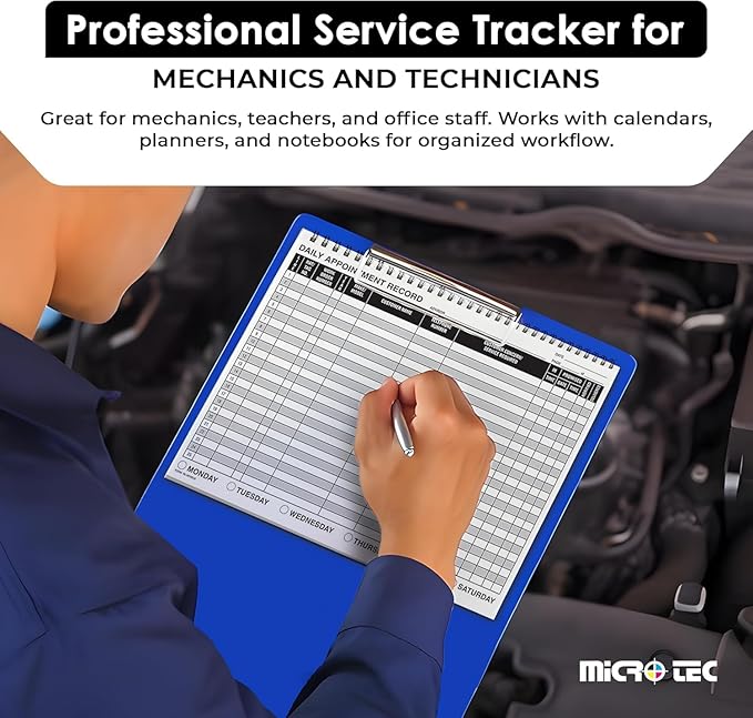 MICRO TEC Daily Appointment Record Log Books – 8.5" × 11" Spiral Bound Planner – Durable 90# Paper Notebook for Auto Repair Shops, Service Advisors & Daily Tracking - 100 Pages/Book (Book of 2)