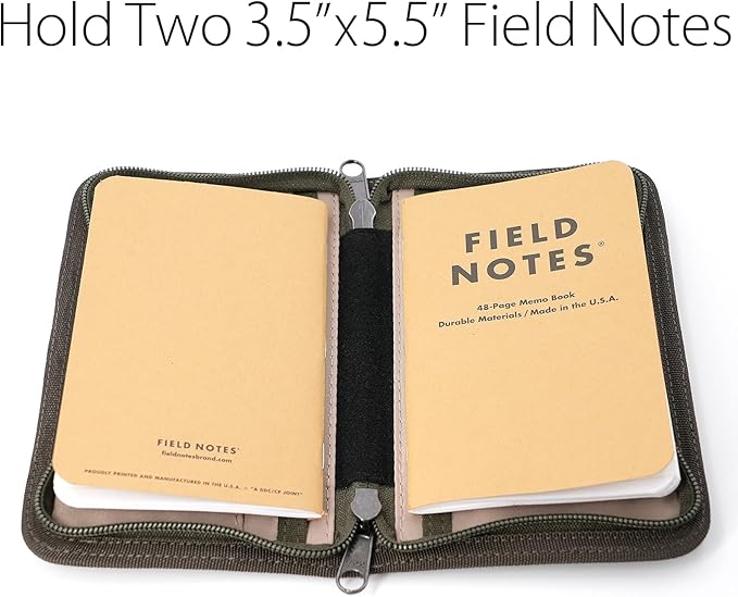 diodrio 3.5” x 5.5” Journal Cover for Field Notes Moleskine Cahier YKK Zipper, A Rugged Waxed Canvas Cover for Pocket Notebook Journal Sketchbook with Pen Holder, Water Resistant, Olive.