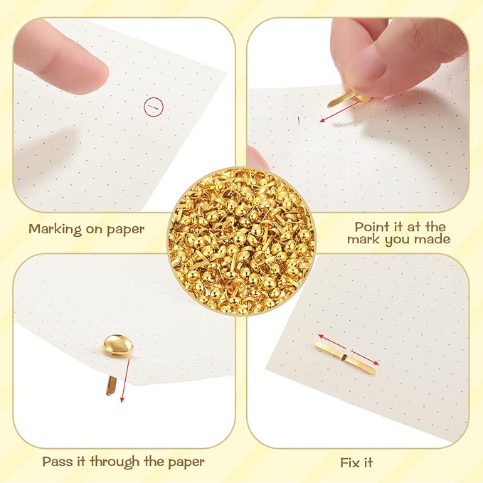 Hotop 500 Pcs Brads for Paper Crafts Metal Round Brass Paper Fasteners for Craft Art Crafting School DIY Supplies(0.3 x 0.8 Inch,Golden)