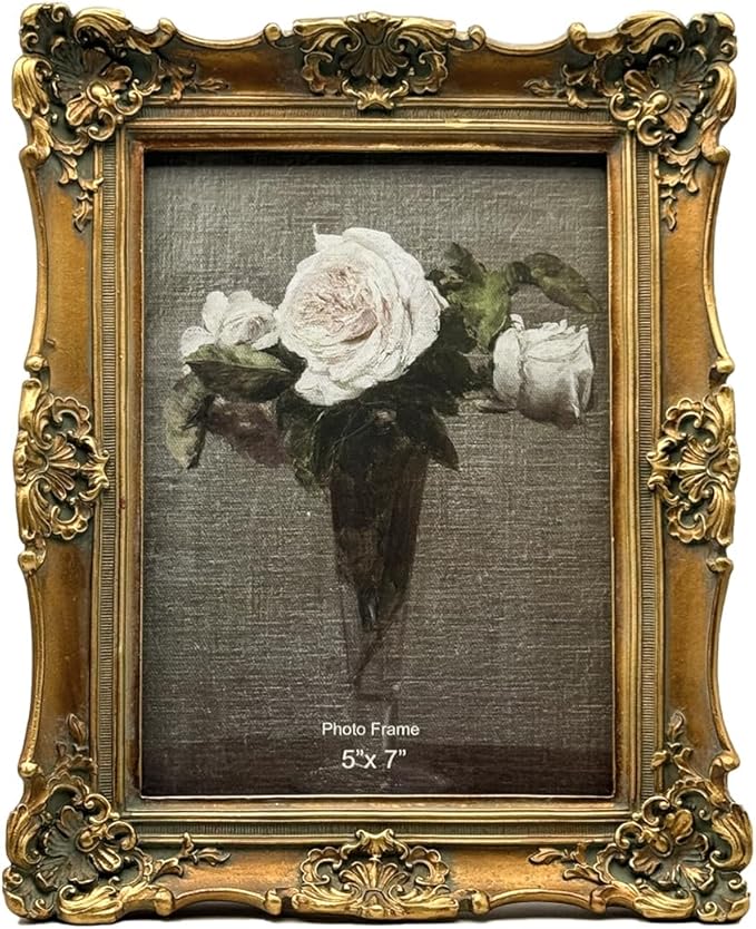 CISOO 5x7 Vintage Picture Frame Antique Ornate Bronze Gold Photo Frame, for Table Top and Wall Display, Decorative Floral Design Retro Home Decor, Photo Gallery Art