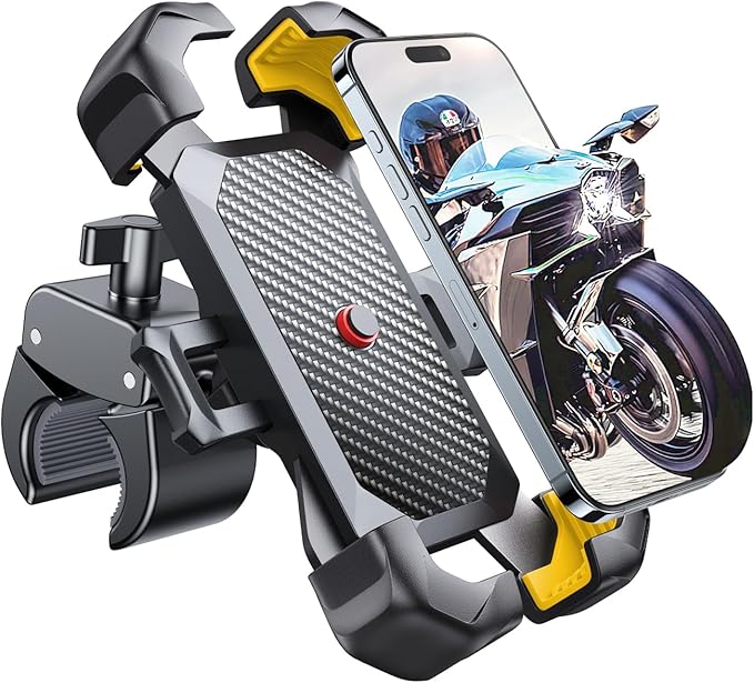 JOYROOM Motorcycle Phone Mount, [1s Auto Lock][100mph Military Anti-Shake] Bike Phone Holder for Bicycle, [10s Quick Install] Handlebar Phone Mount, Compatible with iPhone, Samsung, All Phone, Yellow
