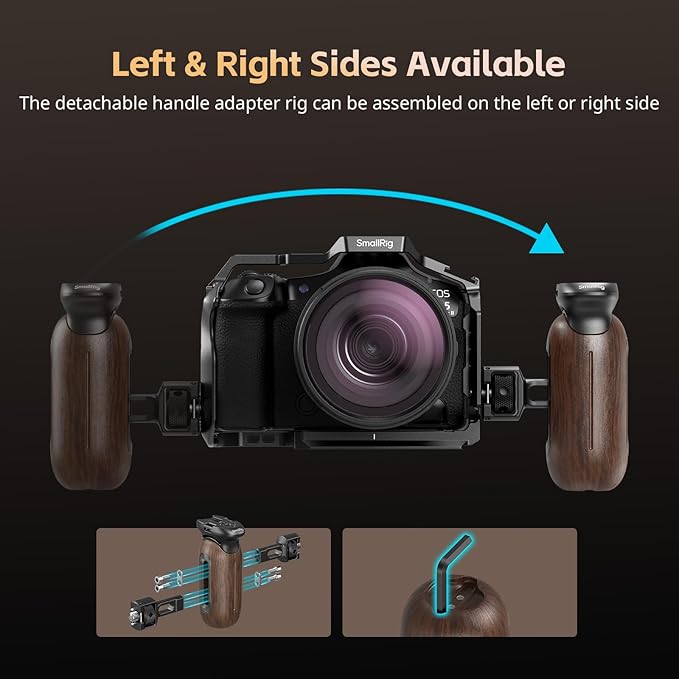 SmallRig Wooden Side Handle for Camera Cages with Two-in-One Locating Screw, Left or Right Side Ergonomic Handgrip, 29mm / 1.14in Vertical Adjustment, 15kg / 33.1lb Load Capacity