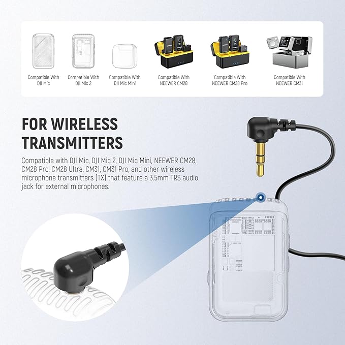 NEEWER Mini Lavalier Microphone (2 Pack), 6.6ft/2m Clip On Wired Condenser Lapel Mic with 3.5mm TRS Plug, Compatible with DJI Mic 2, Rode Wireless Go II, NEEWER CM28 CM31 Camera, LM5