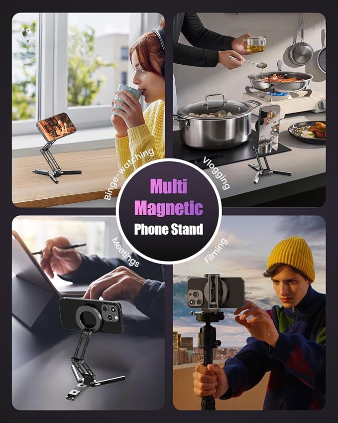 CAMBOFOTO Magnetic Phone Tripod Stand for iPhone, Aluminum Strong Magnetic Pocket Cell Phone Stand, Arca-Swiss Compatible with iPhone 17 16 15 14 13 12 Series/Android (Gray)