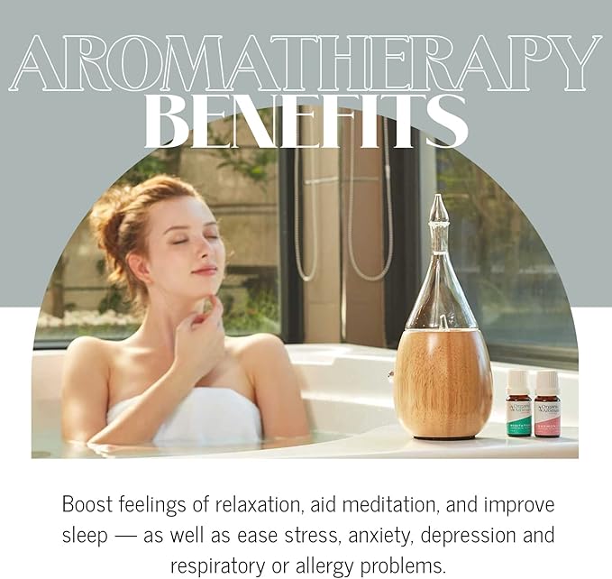 Raindrop 2.0 Aromatherapy Diffuser for Essential Oil, Waterless Glass Nebulizer w/Auto-Off Switch, BPA Free - Black