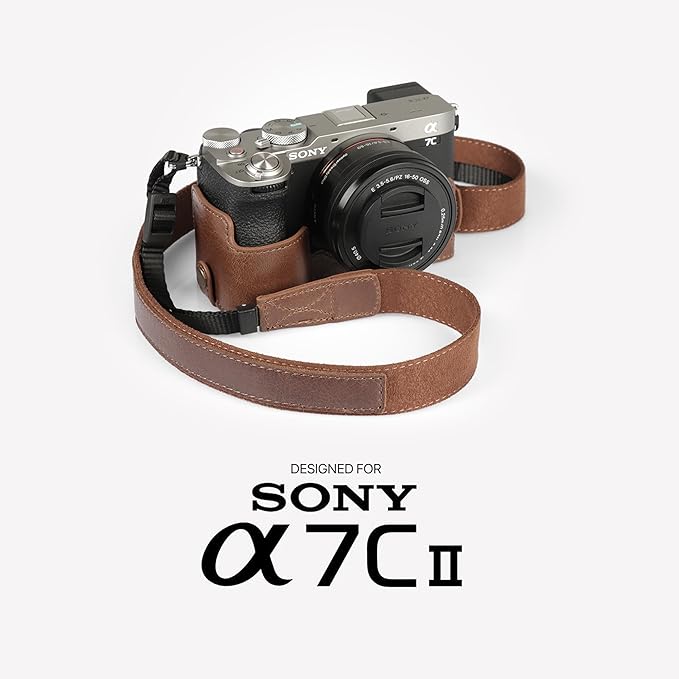 MegaGear Genuine Leather Half Camera Case for Sony Alpha a7C Mark II - Stylish and Protective - Brown