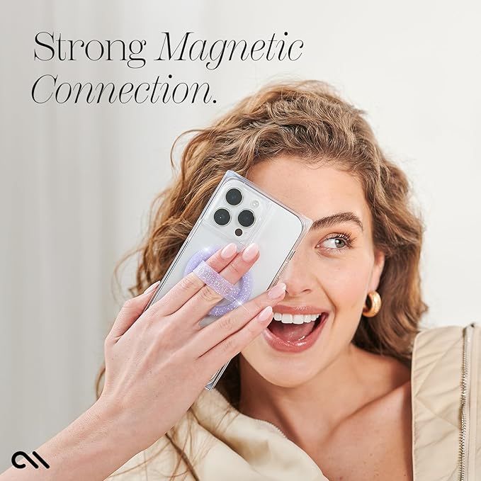 Case-Mate Magnetic Phone Grip MagSafe Loop Grip - Detachable Holder for Hand - Soft Collapsible MagSafe Grips for Back of Phone for iPhone 17 Pro Max/16 Pro Max /15/14/13/12/S25 Ultra - Purple Sparkle