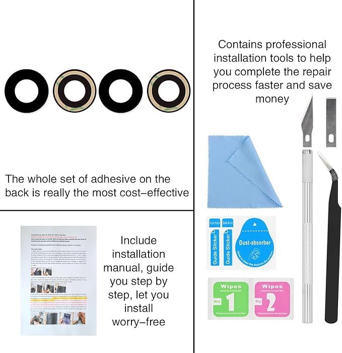 2PCS ASDAWN Back Rear Camera Lens Glass Replacement for iPhone Air 6.5 inch with Pre-Installed Adhesive, Back Lens Glass with Installation Manual + Repair Tool Set