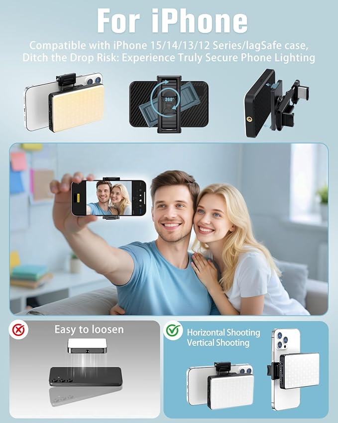 168 LED Phone Light, Selfie Light for iPhone/iPad/Camera, Portable Video Conference Lighting with Clip, Rechargeable 3000mAh CRI 95+, 3 Lights Modes Alix Earle Lights for Selfie, Makeup, Laptops, Vlog