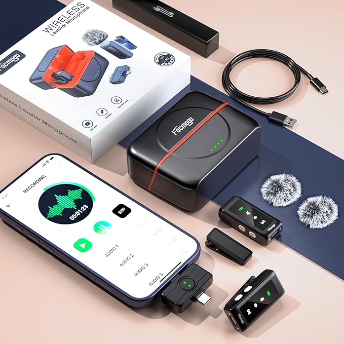 K80 Professional Mini Wireless Lavalier Microphone for iPhone Android Tablets (Lightning/USB C), Noise Reduction & Voice Changer, Magnetic Mini Lav Mic Lapel Clip on Mic for YouTube, TikTok, Vlogging