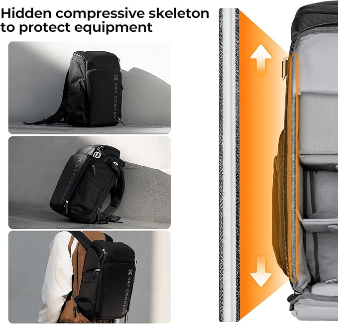 K&F CONCEPT Camera bag Backpack 25L Large Capacity Camera Case with Raincover 15.6 Inch Laptop Compartment Compatible with Canon/Nikon/Sony/DJI Mavic Drone Travel Camera Backpack