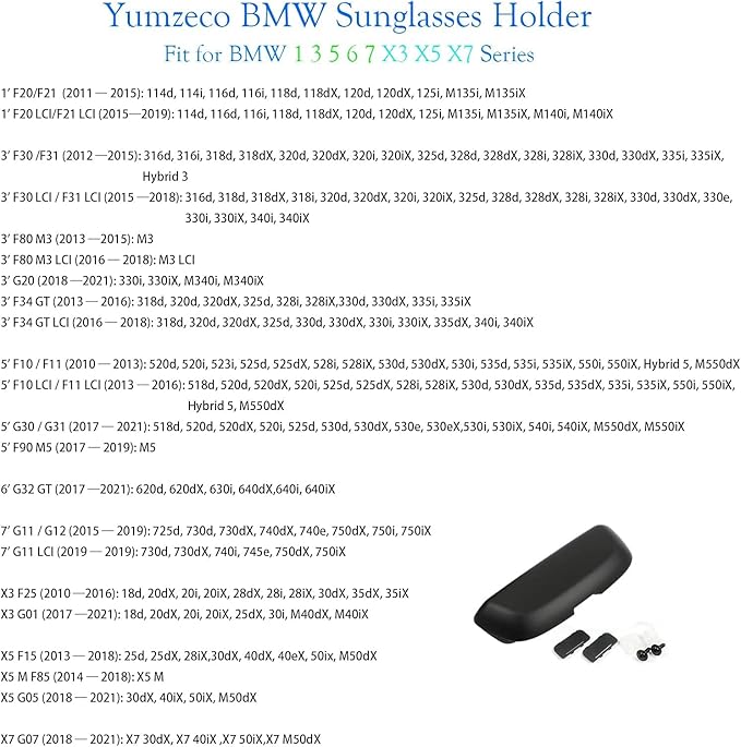 Yumzeco Sunglasses Holder, Sunglasses Case Storage Box Compatible with BMW 1 3 5 6 7 X3 X5 X7 Series (Fit : BMW F30 F31 F80 F34 F10 F11 F25/G20 G30 G31 G32 G11 G12 G01 G05 G07)