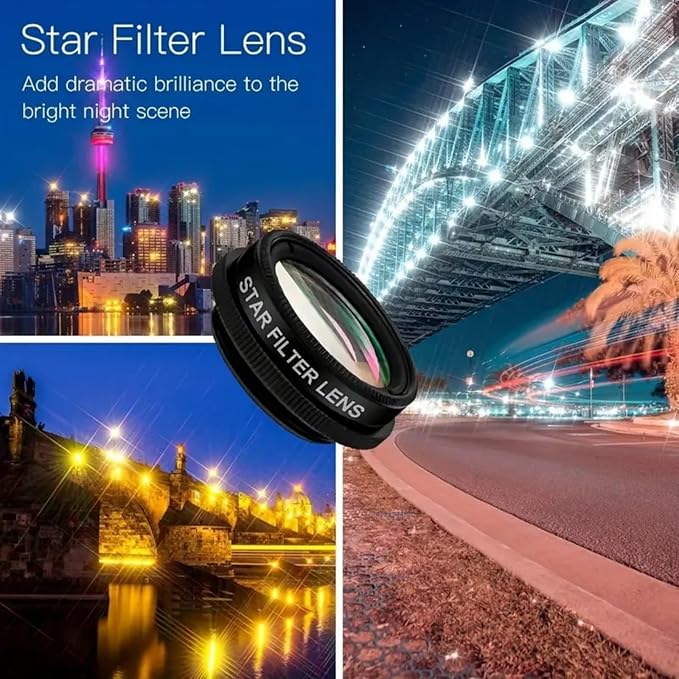 Phone Camera Lens Kit 7 in 1, Fish Eye + Wide Angle + Macro Camera Lenses, Cell Phone Len Attachments Accessory for iPhone, for Samsung, for Android Smartphone