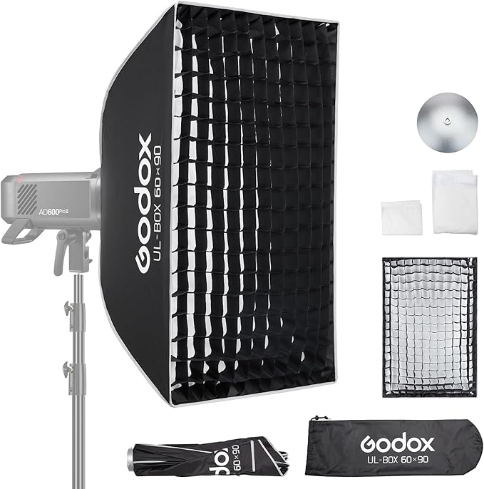 Godox Rectangular Softbox, 60cm*90cm/ 23.6in*35.4in with Grid Diffuser Fast-Setup Bowens Mount Softbox Compact Photography softbox for Photography Shooting Continuous Light Monolight Strobe Flash