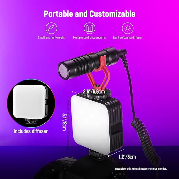 NEEWER Magnetic RGB Camera Light, 360° Full Color RGB61 Small LED Panel Video Light with 3 Cold Shoe Mounts/CRI 97+/20 Scene Modes/2500K-8500K/2000mAh Portable Recording Photography Selfie Lighting