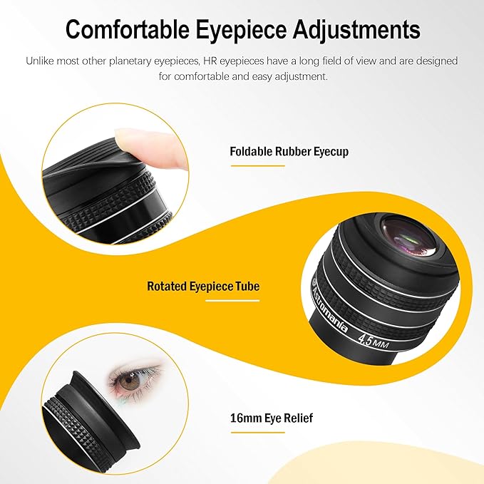 Astromania Telescope Eyepiece 4.5mm, Wide Angle 58 Degree Apparent Field Planetary Eyepiece for 1.25 inch Astronomy Telescope & Filter, Fully Multi-Coated Telescope Accessory for Planetary Observation