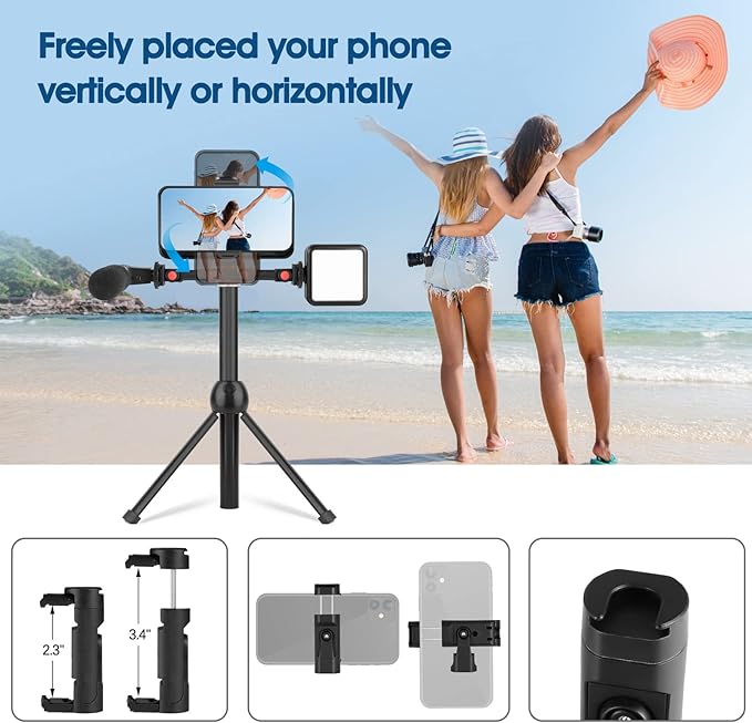 ChromLives Cold Shoe Mount Adapter with Phone Clip,Rotatable Dual Cold Shoe Extension Bracket Hot Shoe Mount Adapter for Led Light/Microphone