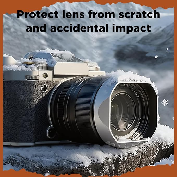Haoge Silver Metal Square Lens Hood for Fujifilm XF33mm F1.4 R LM WR Lens, Fuji XF23mmF1.4 R LM W,Fujinon XF 16-50mm F2.8-4.8 R LM WR Lens, Bayonet Hood Shade,with Metal Cap Kit,