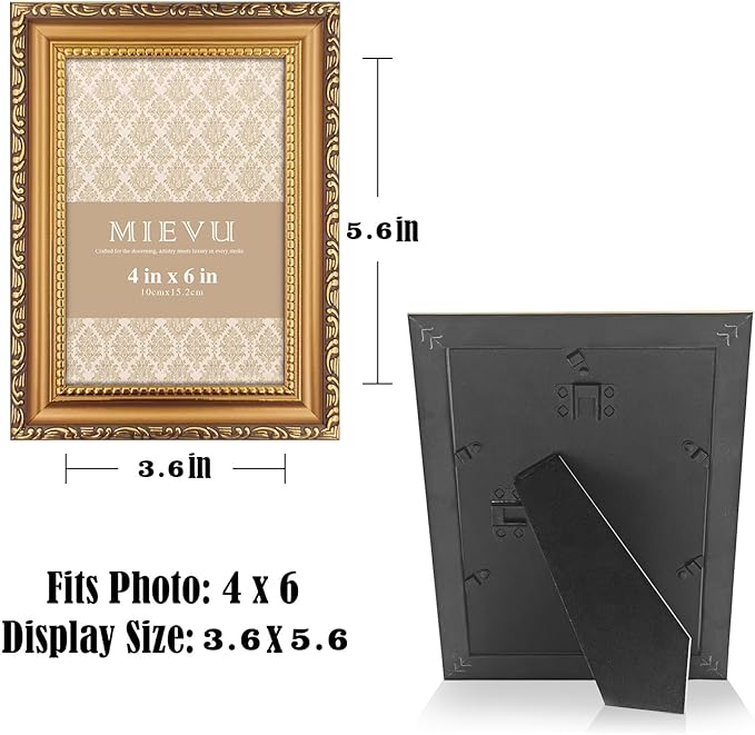 4×6 Picture Frame Gold - Picture Frames for Wall Hanging And Tabletop Display, Ornate Photo Frame for Poster,Vintage Frames,Christmas Frames,with Durable Plexiglass