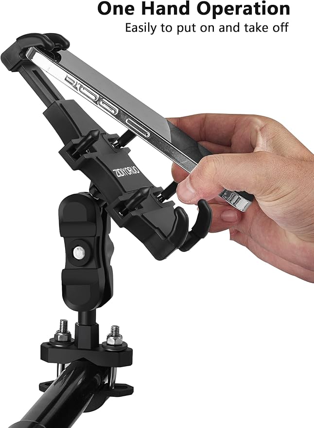 ATV Phone Holder, Quad Phone Mount, 8 Clamps Holds 4.7-7.1" Phones, One Hand Operation Motorcycle Phone Clip for 7/8-9/8" Handlebar,Compatible with Yamaha Polaris Honda Can Am