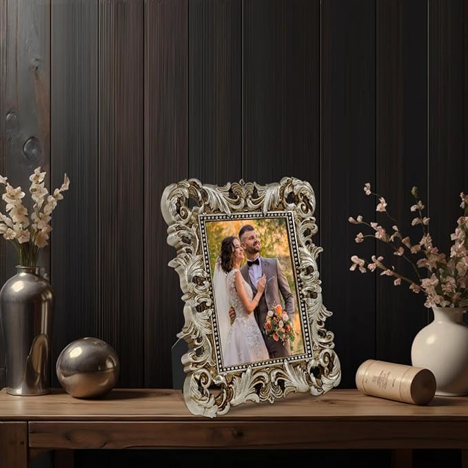 Silver Frames 5x7 Ornate Vintage Baroque Antique Picture Frame for Tabletop or Wall Display Wedding Photo with Glass Front
