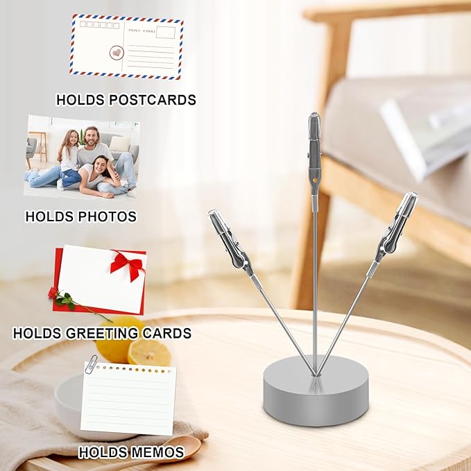 FaitAtten 3 Pack Desktop Photo Tree Holder Clip Round Base, 3-Branch Gift Card Holder with Clips, Memo and Picture Display Clip Holder Stand for Wedding Party Photo Clip Holder Table Numbers Silver