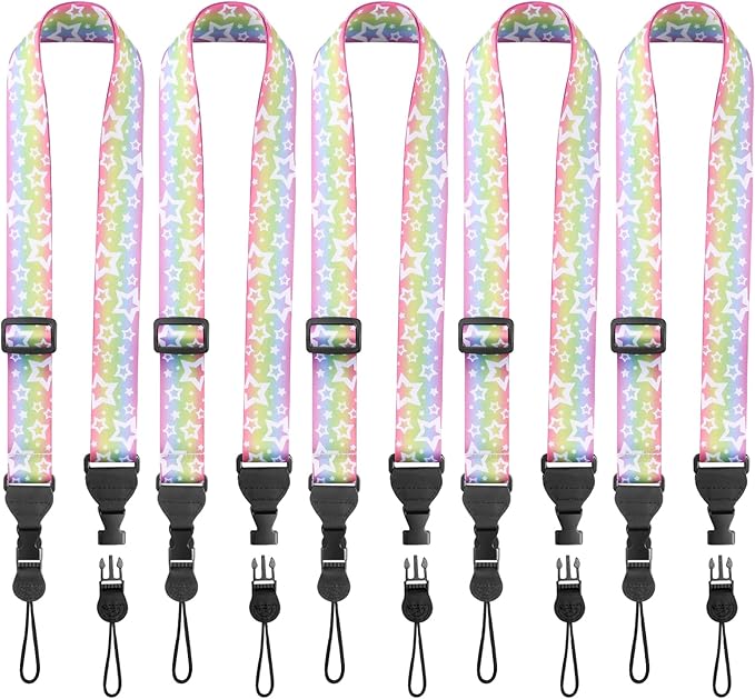 5 Pack Adjustable Shoulder Strap, Nylon Camera Strap, Comfortable Neck Strap for iPad, Cellphone Tablet, Camera, Laptop, Binocular, Luggage Bag (Rainbow Stars Universal Lanyard)