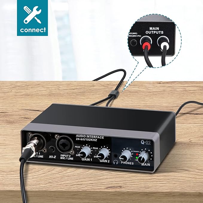 YOUSHARES USB Audio Interface for Recording Music, AudioBox Mic Preamps 48v 2 Channel for Streaming and Podcasting Recording