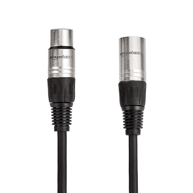 Amazon Basics 2-Pack XLR Microphone Cable for Speaker or PA System, All Copper Conductors, 6MM PVC Jacket, 25 Foot, Black