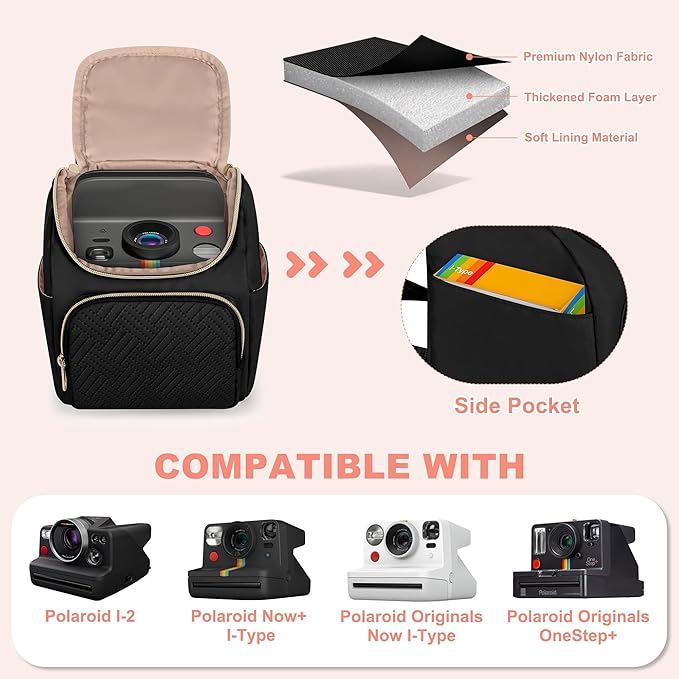 Prokva Camera Sling Bag Compatible with Polaroid Now 3rd/2nd Gen, Flip, Now+, Go Gen 2 Instant Film Camera, Crossbody Carrying Case with Adjustable Strap,Black