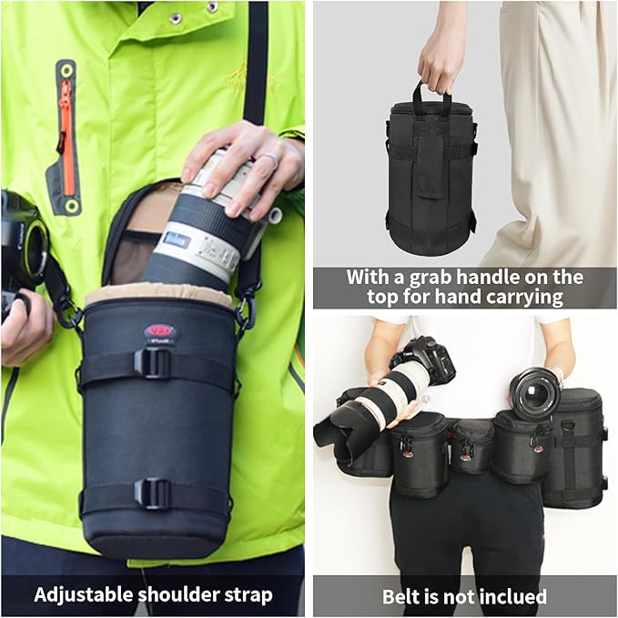 BPAULL Camera Lens Case, Lens Pouch DSLR Camera Lens Bag Fits for Canon Nikon Pentax Sony Olympus Panasonic and Other Camera Lens