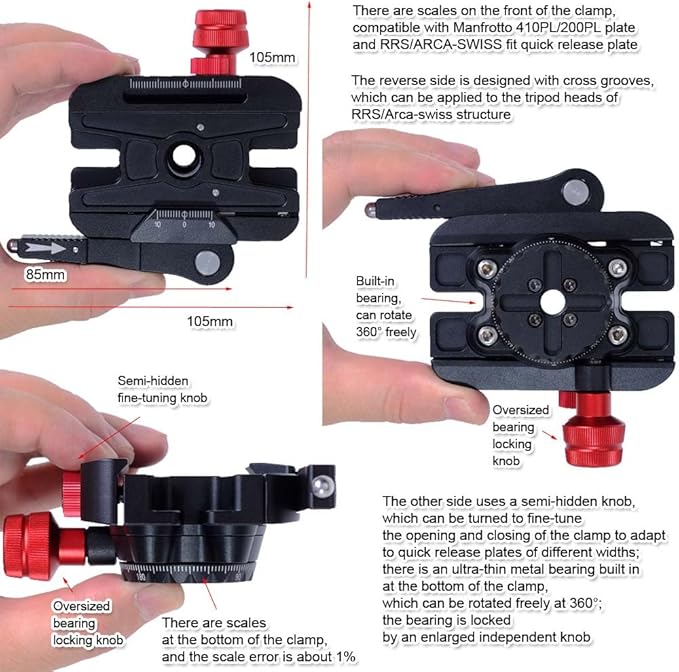 iShoot 360°Quick Self-Locked Lever Clamp Converter Adapter Knob Fine-Tuned, Compatible with Manfrotto 200PL/410PL Plate & Arca-Swiss Fit Camera Quick Release Plate & ARCA Manfrotto GITZO Tripod Head