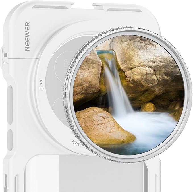 NEEWER 67mm Variable ND Filter, Slim HD ND2-32 Adjustable Neutral Density Filter Compatible with iPhone Android Samsung Camera Lens, Clip Not Included