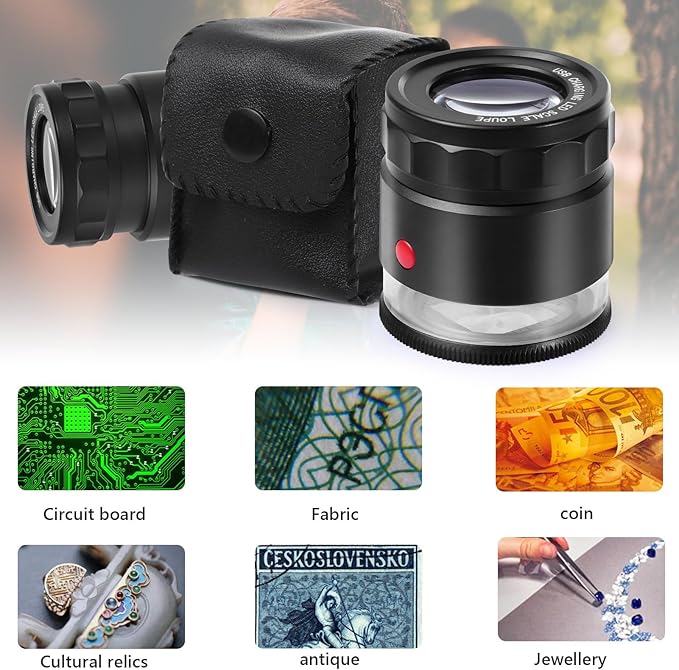 Amoper 30X Loupe Magnifier, USB Rechargeable 8 Lights Portable Eye Loupe Sewing Magnifying Glass for Watches, Jewelry, Coins, Currency, Stamps